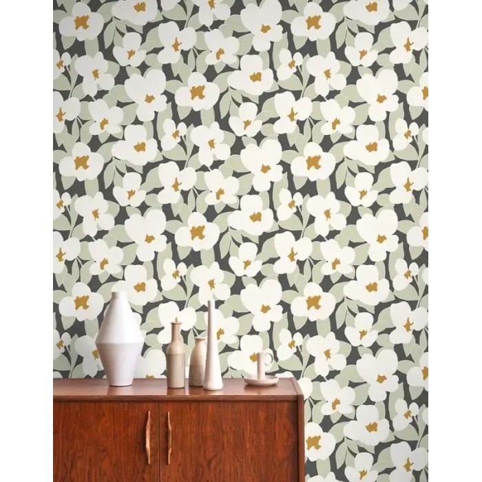 Casadeco|Papel Pintado flores blancas estilo vintage retro|Papel Pintado