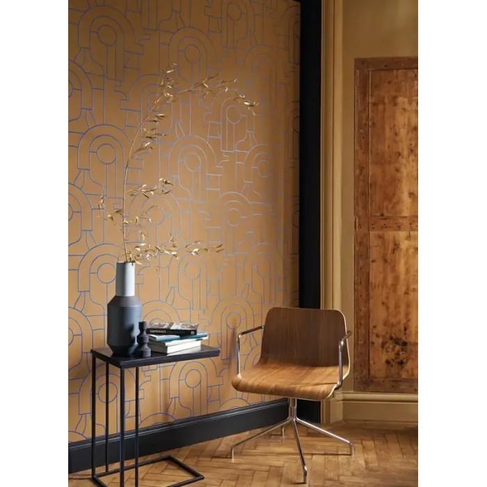 Papel Pintado geométrico estilo Art Deco azul y marrón - Casadeco Iconic 88412519