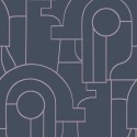 Casadeco|Blue Art Deco wallpaper with circles and geometric shapes|Art Deco