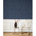 Casadeco|Papier peint Art déco bleu avec cercles et formes géométriques|Art Déco