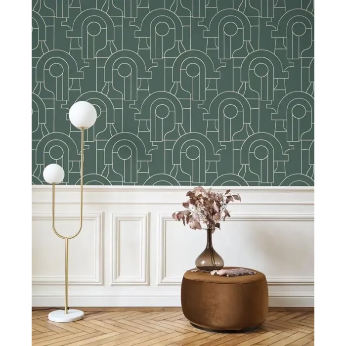 Casadeco|Green Art Deco wallpaper with geometric shapes|Art Deco