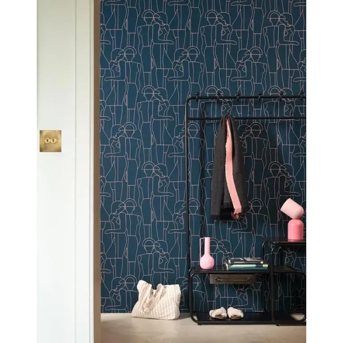 Casadeco|Figurative wallpaper in petrol blue, ideal for fashion stores|Figurative