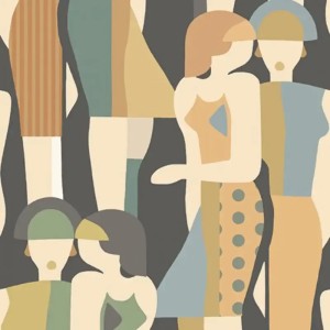 Casadeco|Figurative wallpaper with pastel tone people, vintage style|Figurative