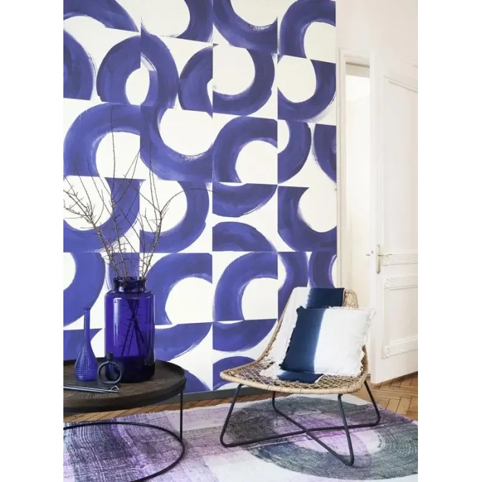 Casadeco|Papel Pintado moderno, arte abstracto con círculos azul índigo|Abstracto