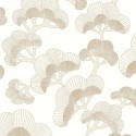 Casadeco|Moderne Japandi-Tapete mit japanischen Kiefern in Weiß und Beige|Tapeten