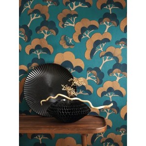 Casadeco|Papier peint style japonais moderne avec pins orientaux vert kaki|Moderne 2