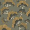Casadeco|Modern Japanese style wallpaper with khaki green oriental pines|Modern
