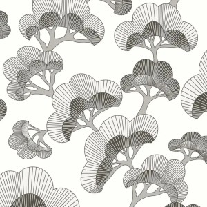 Casadeco|Oriental wallpaper with green pond water lilies|Japanese Flowers