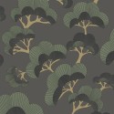 Casadeco|Modern oriental style wallpaper with Japanese pines on dark background|Modern