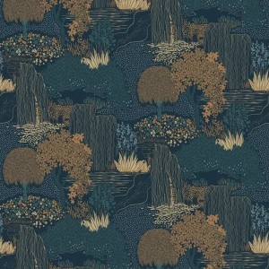 Casadeco|Japanese style wallpaper with white cherry blossoms and peonies|Scandinavian