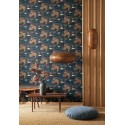 Casadeco|Papier peint style japonais avec jardin botanique de fleurs japonaises bleu|Oriental