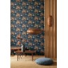 Casadeco|Papier peint style japonais avec jardin botanique de fleurs japonaises bleu|Oriental