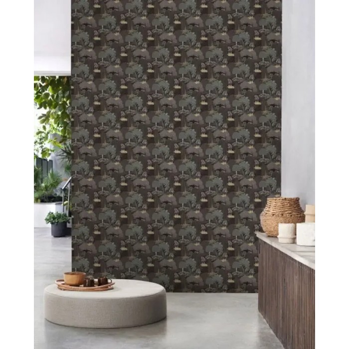 Casadeco|Papier peint oriental jardin de fleurs japonaises vert|Papier Peint