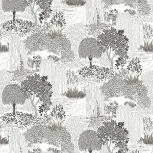 Casadeco|Japanese style wallpaper with white cherry blossoms and peonies|Scandinavian