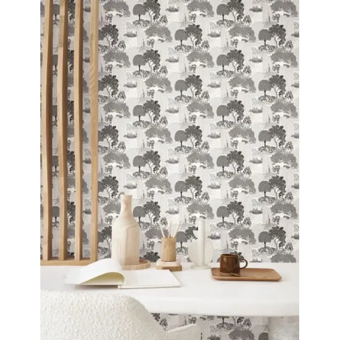 Papel Pintado estilo Japandi, jardín botánico japonés blanco y negro - Casadeco Kyoto 88729015