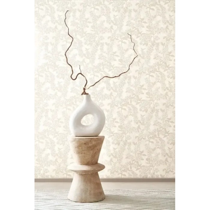 Casadeco|Papel Pintado estilo japonés con cerezo en flor y peonias blanco|Escandinavo