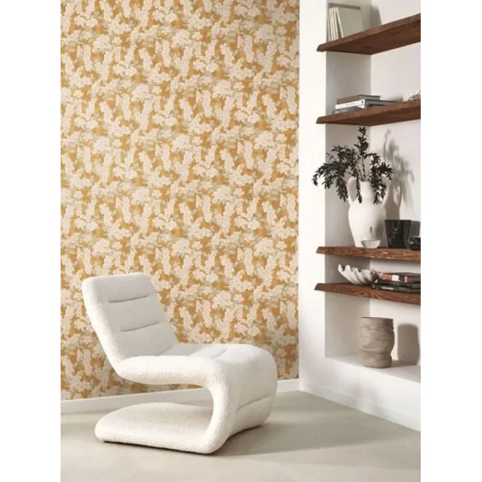 Casadeco|Papier peint style oriental fleurs de cerisier et pivoines jaunes|Fleurs Japonaises