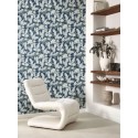 Casadeco|Papier peint style oriental, cerisier en fleur et pivoines bleu foncé|Fleurs Japonaises