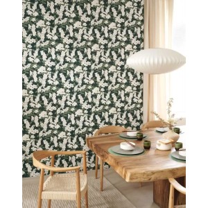Casadeco|Japanese style wallpaper with white cherry blossoms and peonies|Scandinavian 2