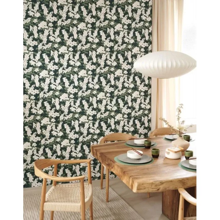 Casadeco|Papier peint fleurs de cerisier japonaises et pivoines vertes|Fleurs Japonaises