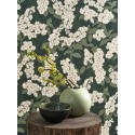 Casadeco|Japanische Tapete mit Kirschblüten und grünen Pfingstrosen|Japanische Blumen