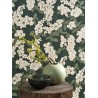 Casadeco|Japanische Tapete mit Kirschblüten und grünen Pfingstrosen|Japanische Blumen