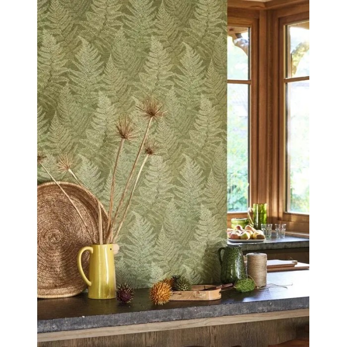 Casadeco|Skandinavische Tapete mit grünen Farnen|Skandinavisch