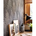 Casadeco|Dunkelgraue skandinavische Blumentapete mit Farnen|Tapeten