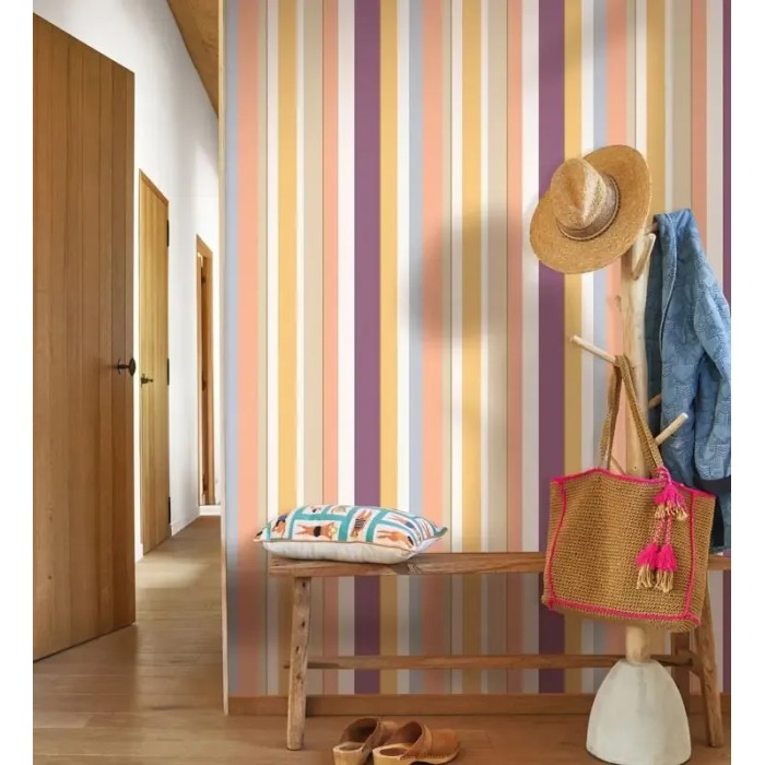 Casadeco|Papel Pintado rayas blanco amarillo juvenil|Rayas