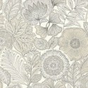 Casadeco|Wallpaper with large flowers white and gray batik effect|Fabric Imitation