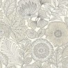 Casadeco|Wallpaper with large flowers white and gray batik effect|Fabric Imitation