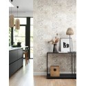 Casadeco|Wallpaper with large flowers white and gray batik effect|Fabric Imitation