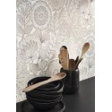 Casadeco|Wallpaper with large flowers white and gray batik effect|Fabric Imitation
