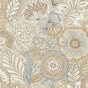 Casadeco|Wallpaper with large flowers beige batik effect|Fabric Imitation