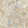 Casadeco|Papier peint grandes fleurs beige effet batik|Imitation Tissu