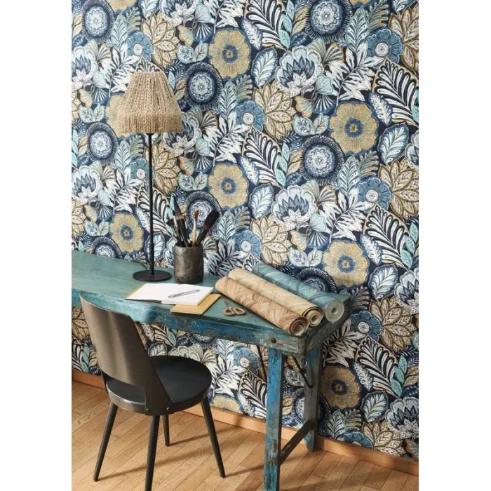 Casadeco|Papier peint grandes fleurs beige effet batik|Imitation Tissu