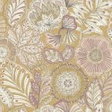 Casadeco|Papel pintado flores grandes amarillo mostaza efecto batik|Papel Pintado