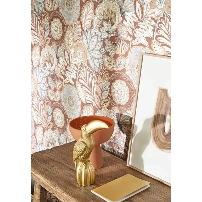 Casadeco|Papier peint grandes fleurs orange effet batik|Ethnique