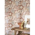 Casadeco|Wallpaper with large flowers orange batik effect|Ethnic
