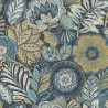 Casadeco|Wallpaper with large flowers blue textile effect|Wallpaper