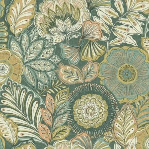 Casadeco|Wallpaper with large flowers beige batik effect|Fabric Imitation