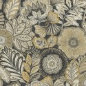 Casadeco|Wallpaper with exotic black flowers textile effect|Ethnic