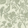 Casadeco|Papel pintado flores vintage verde y guacamayos|Imitacion Tela