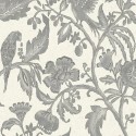 Casadeco|Papel pintado flores vintage gris y guacamayos|Imitacion Tela