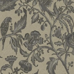 Casadeco|Papier peint fleurs vintage beige avec aras|Papier Peint