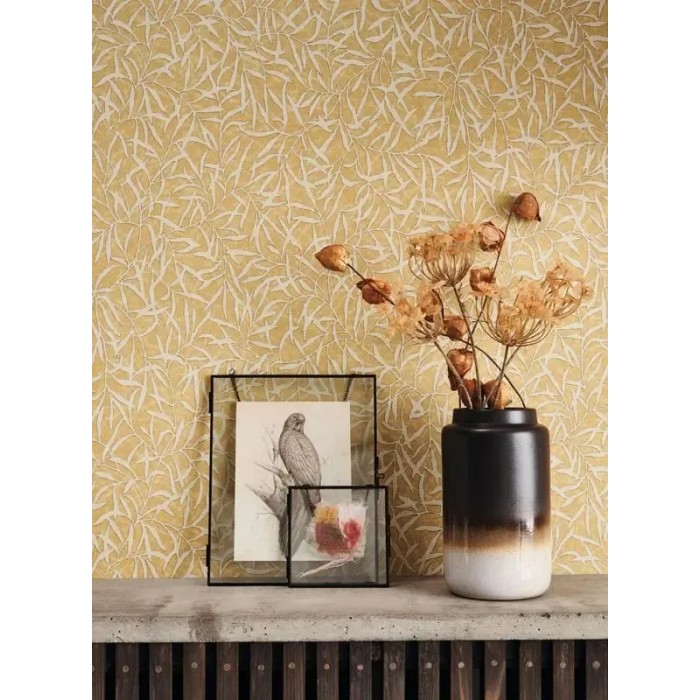Casadeco|Papel pintado hojas bambú beige, estilo Zen|Papel Pintado