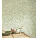 Casadeco|Papel pintado floral estilo Zen bambú verde|Oriental
