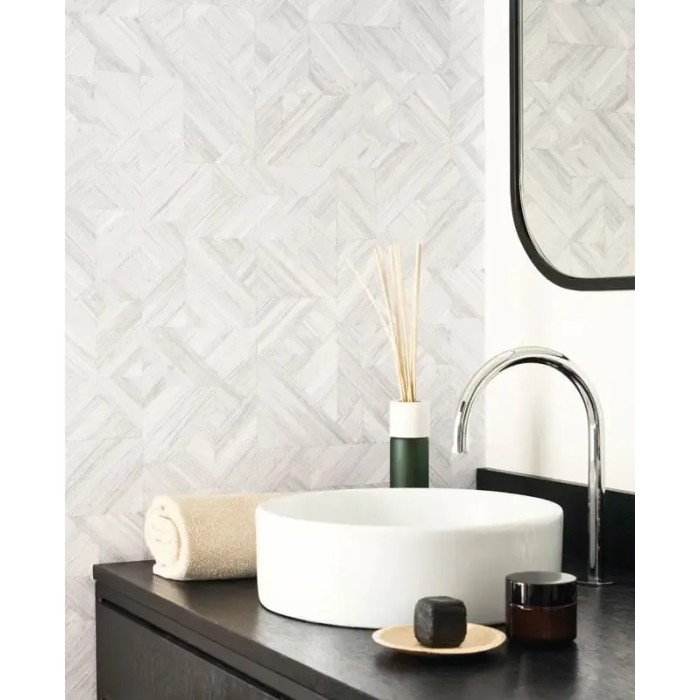 Casadeco|Zen style wallpaper with woven white bamboo|Raffia Imitation