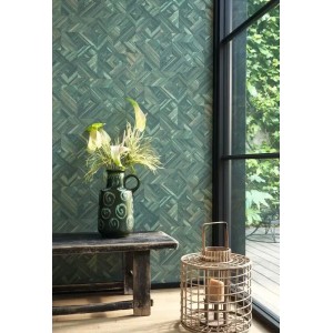 Versace|Tropical wallpaper large palm leaves metallic finish|Tropical 2