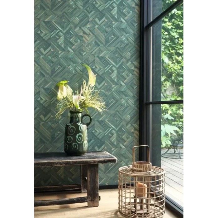 Casadeco|Papel pintado oriental bambú tejido verde|Tropical